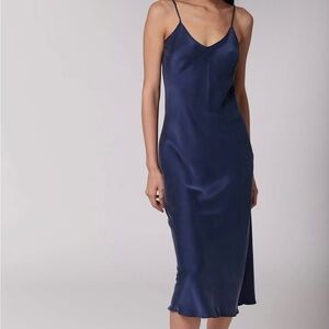 G. Label by Goop 100% Silk Slip Dress in Navy NEW